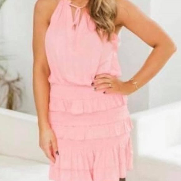 Pink Lily Boutique Peachy-Pink Ruffle Dress - Picture 1 of 2